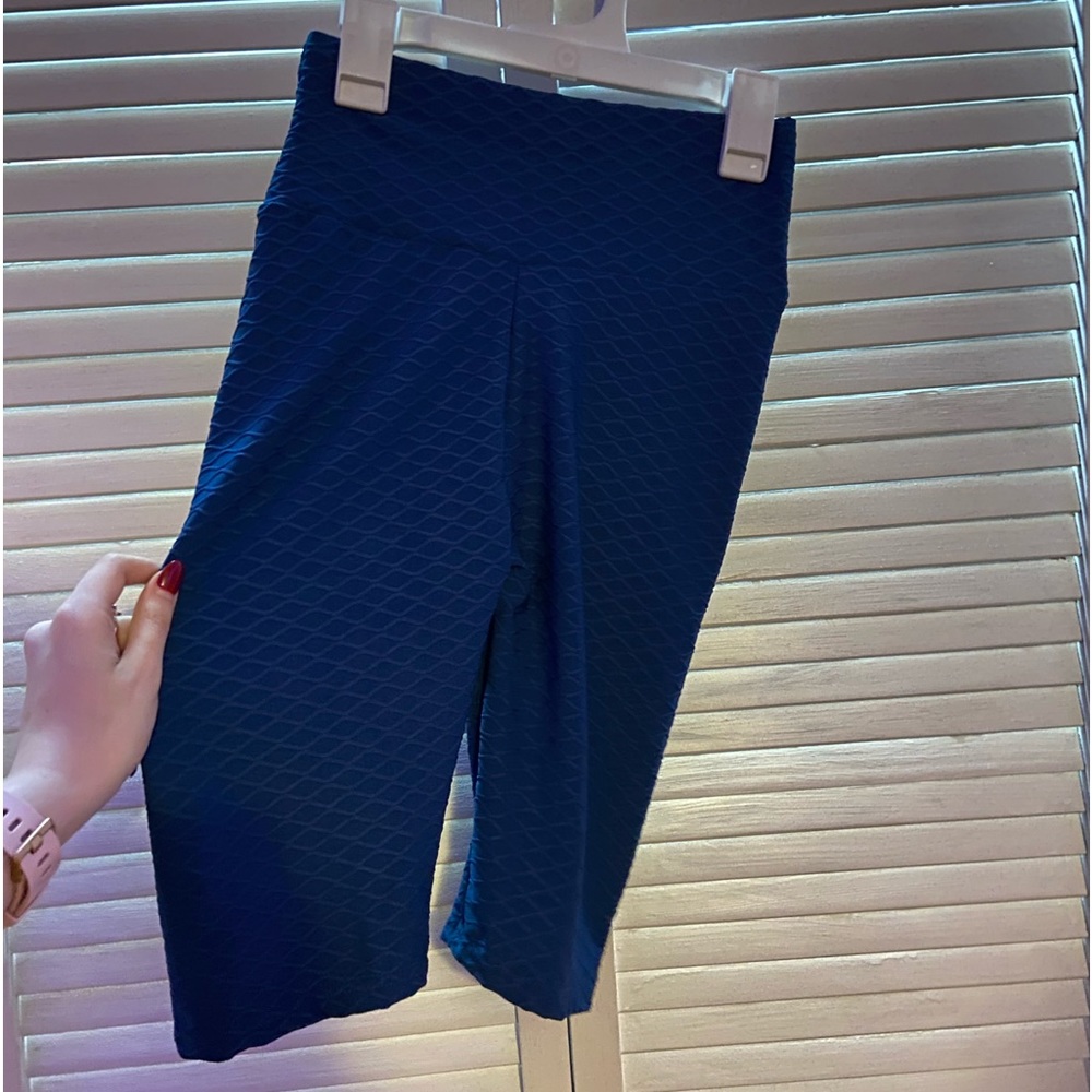 Blue Textured Biker Shorts
